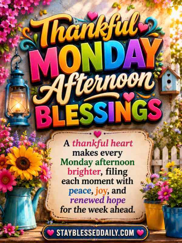 Gratitude fills this Monday afternoon with calm, reminding you that every blessing, no matter how small, has a special purpose.