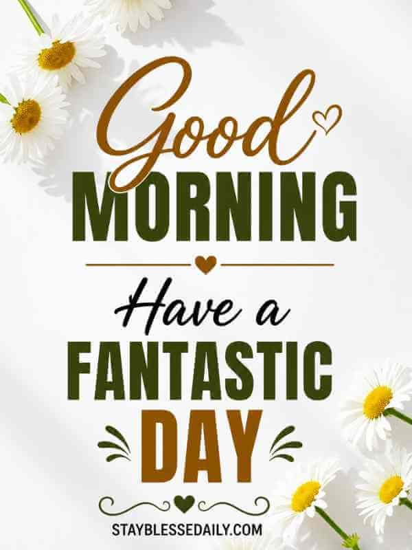 Good Morning – Beautiful Good Morning image with white daisy flowers and the uplifting message "Have a Fantastic Day," perfect for sharing morning greetings, positive vibes, happiness, encouragement, and daily blessings.