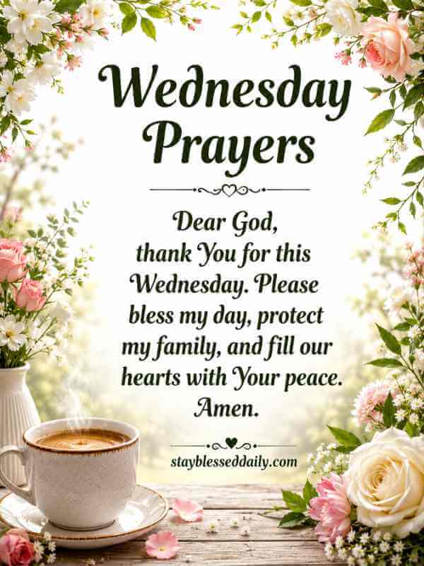 Wednesday blessings and prayers , thank You for this Wednesday. Please bless my day, protect my family, and fill our hearts with Your peace. Amen.