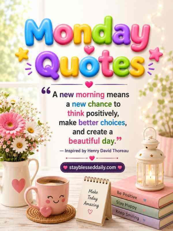 Monday Blessings quote image with inspirational Monday morning message positive thoughts and beautiful background