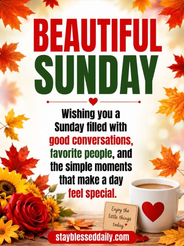 Beautiful happy Sunday blessings image with floral background, uplifting Sunday wishes, inspirational blessings quote, and stayblesseddaily.com.