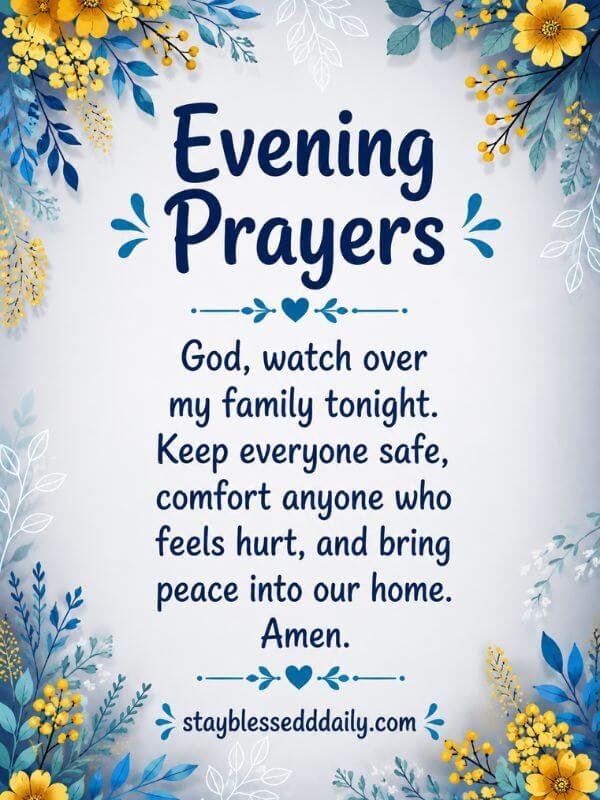 evening prayers image with the light background and blue and yellow flowers is around the blessings that see beautiful