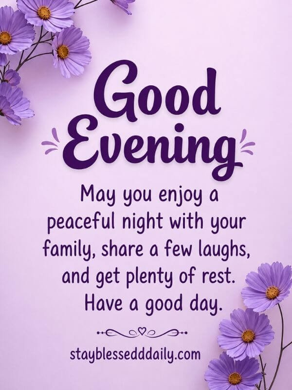 lovely good evening image with pink background and two flowers inside the image