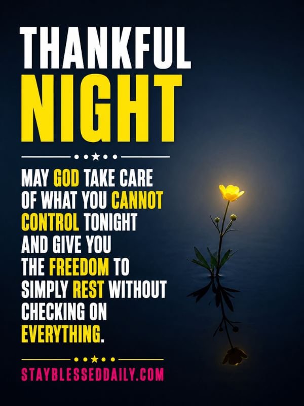 Thankful night prayer asking God to bring peace, release worries, and allow a quiet restful night