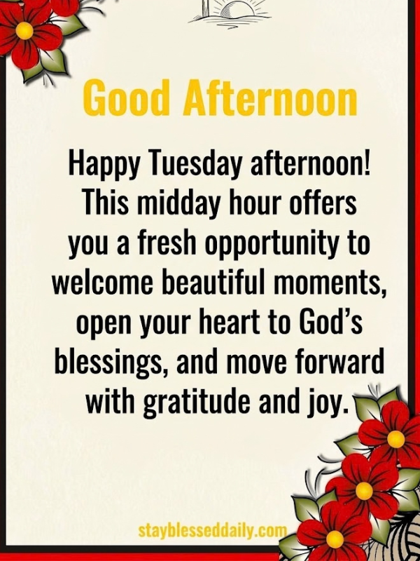 Best Good Afternoon Tuesday Blessings image with antonice font and color 
