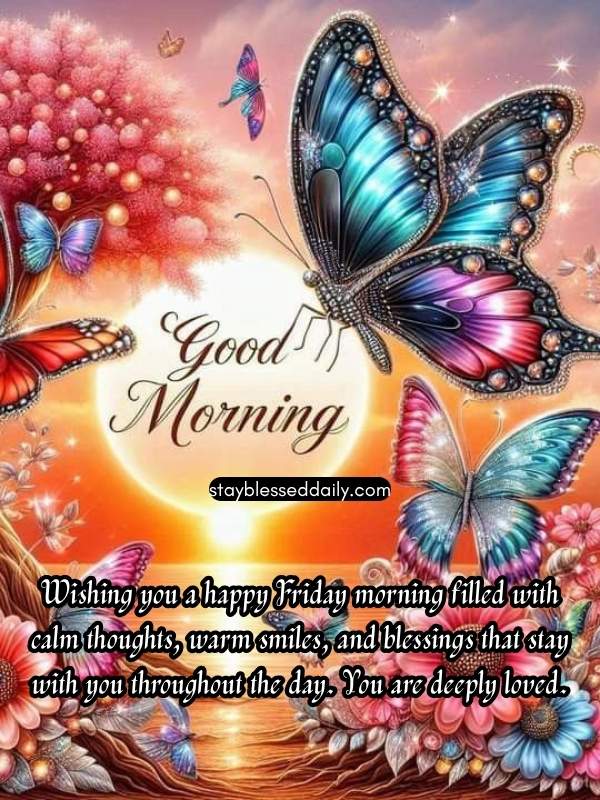 Wishing you a happy Friday morning filled with calm thoughts, warm smiles, and blessings that stay with you throughout the day.