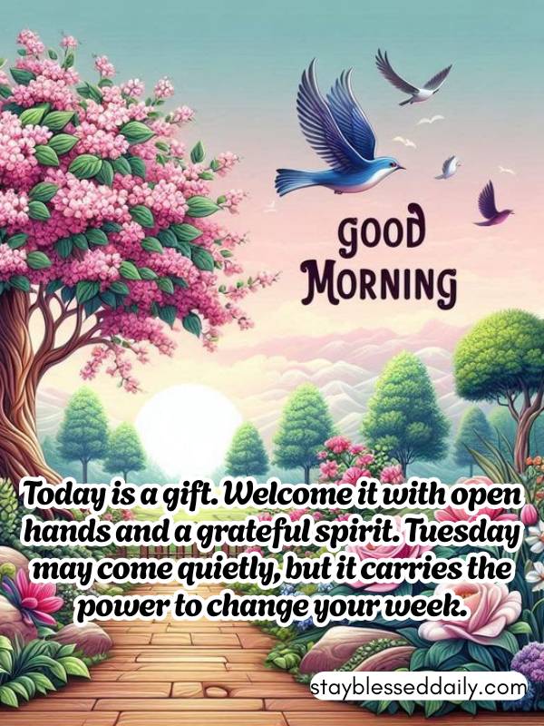 Thankful and Grateful Tuesday Morning Blessings - Today is a gift. Welcome it with open hands and a grateful spirit.